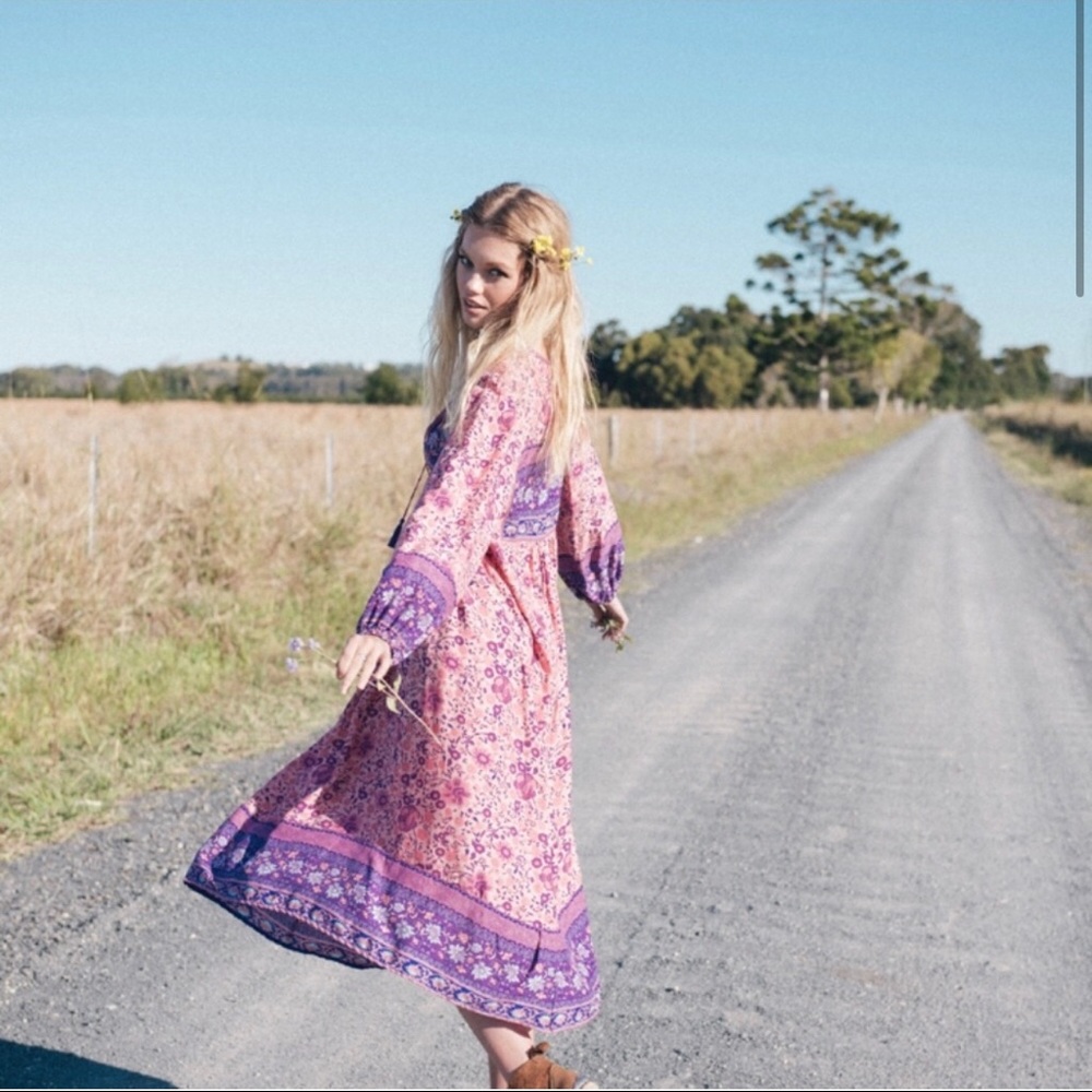 Pink and cream maxi boho dress.